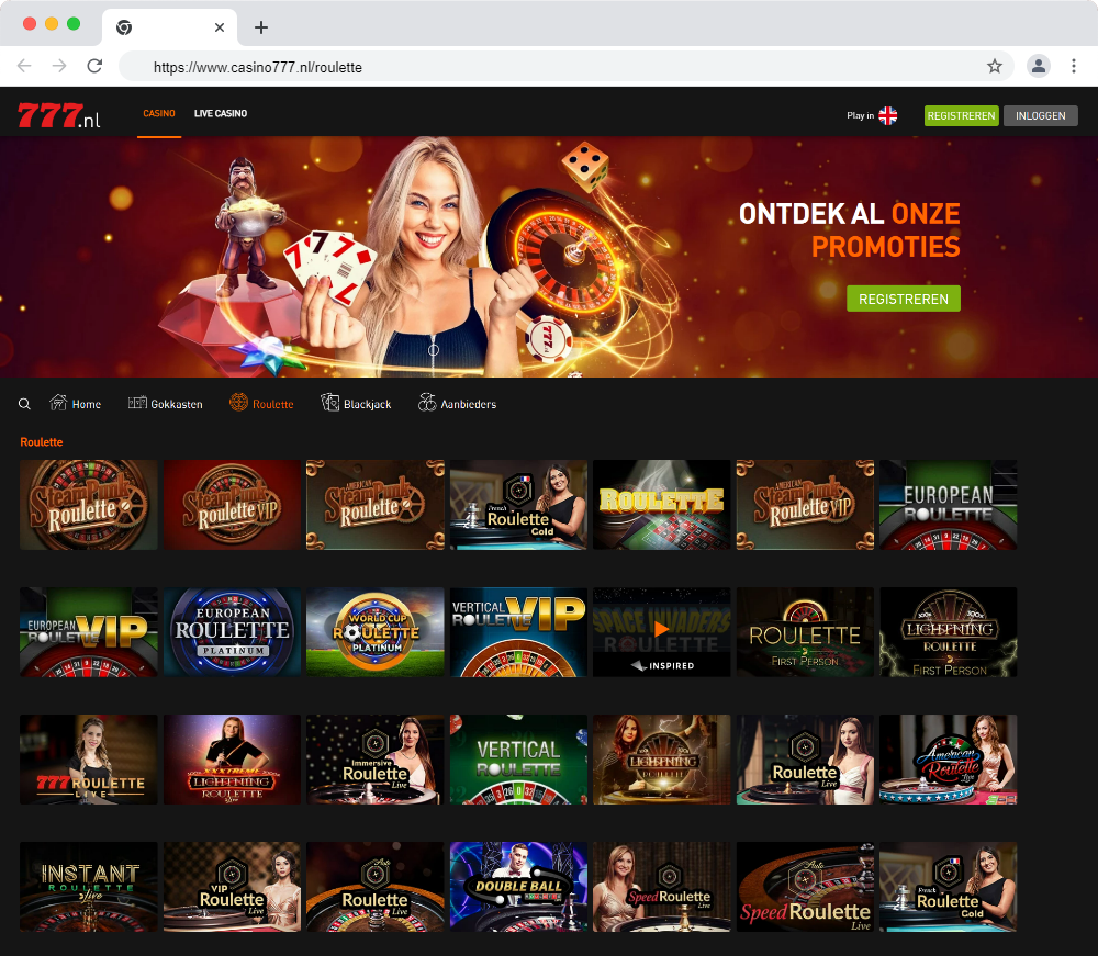 Screenshot roulettespellen bij Casino 777.